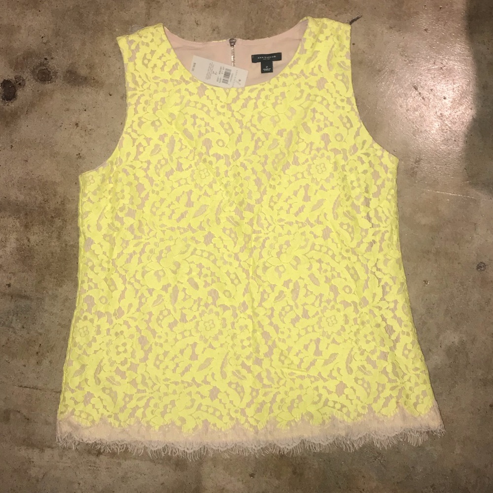 Ann Taylor Yellow Lace Top NEW 2